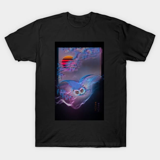 Vapour Wave Aesthetic Owl T-Shirt by Blacklinesw9